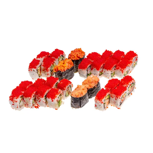 Japanese Sushi isolated on white background. Close up. Studio photo.