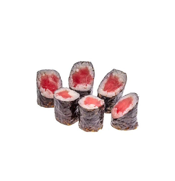 Sushi japonés aislado sobre fondo blanco. De cerca. Estudio foto . —  Fotos de Stock
