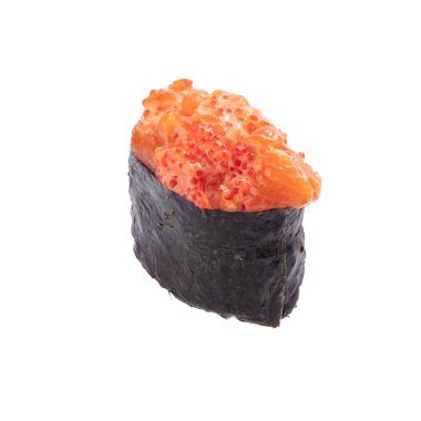 Japanese Sushi isolated on white background. Close up. Studio photo.