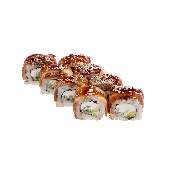 Sushi japonês isolado em fundo branco. Fecha. Estúdio foto . — Fotografia de Stock