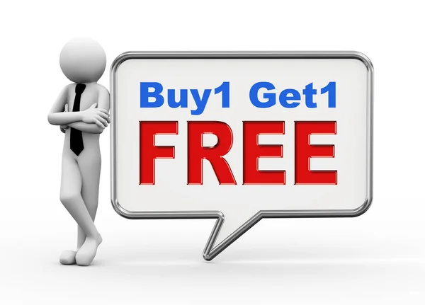 3D-Geschäftsmann mit Sprechblase - buy1 get1 free — Stockfoto