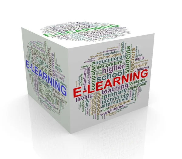 3d cubo word tag wordcloud di e-learning — Foto Stock