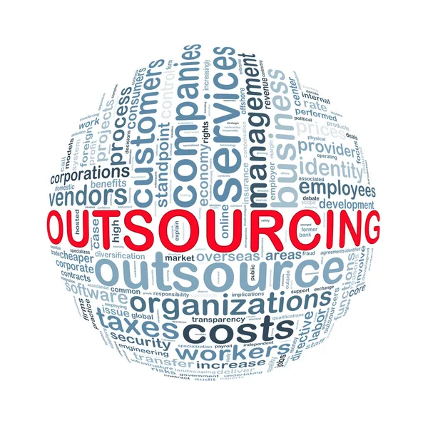 Wordcloud woord tags bal van outsourcing — Stockfoto