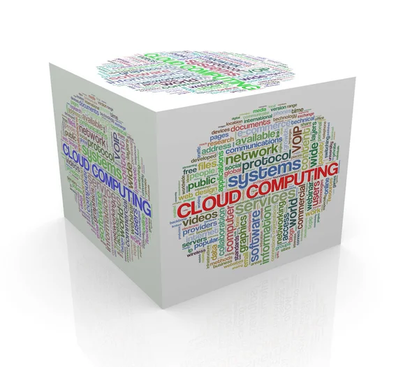 3d kubus woord tags wordcloud van cloud computing — Stockfoto