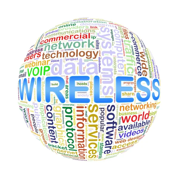 Wordcloud palavra tags bola de wireless — Fotografia de Stock