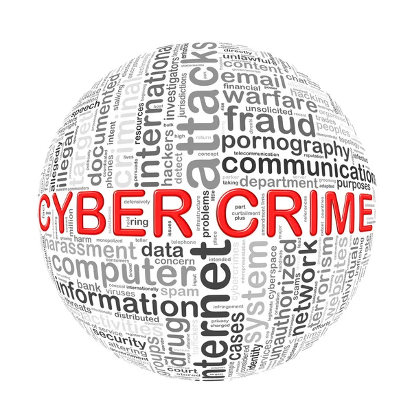 Wordcloud woord tags bal van cybercriminaliteit — Stockfoto