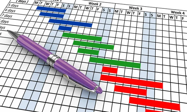 3d gráfico gantt y pluma — Foto de Stock