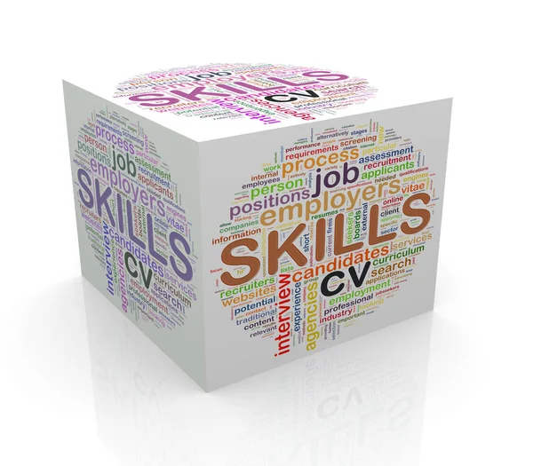 3d cubo parole tag wordcloud di competenze — Foto Stock