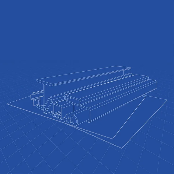 Productos metálicos laminados. Representación vectorial de 3d. Estilo de marco de alambre. Las capas de líneas visibles e invisibles están separadas — Archivo Imágenes Vectoriales