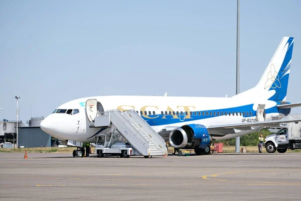 Almaty / Kazakistan - 08.27.2018: SCAT havaalanı sınırları içinde yer almaktadır
