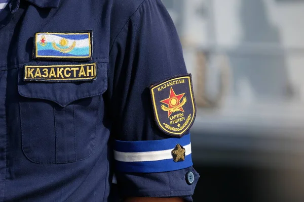 Aktau Kazajstán 2018 Uniforme Soldados Las Fuerzas Navales Kazajstán — Foto de Stock