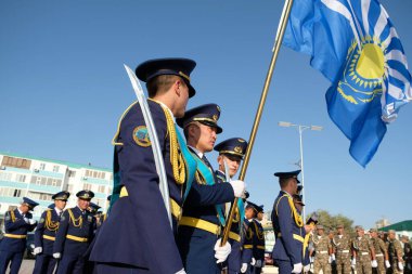 Aktau / Kazakistan - 08.17.2018: Kazakistan deniz kuvvetleri geçit töreni.