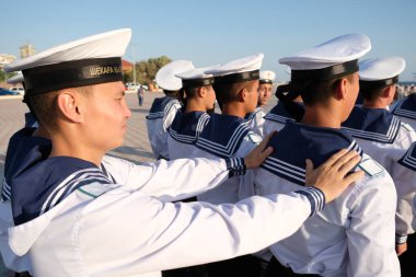Aktau / Kazakistan - 08.17.2018: Kazakistan deniz kuvvetleri geçit töreni.