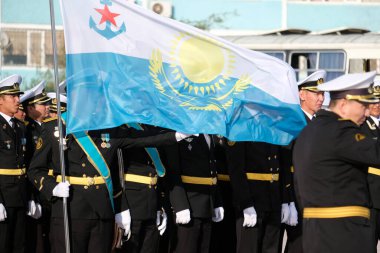 Aktau / Kazakistan - 08.17.2018: Kazakistan deniz kuvvetleri geçit töreni.