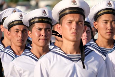 Aktau / Kazakistan - 08.17.2018: Kazakistan deniz kuvvetleri geçit töreni.