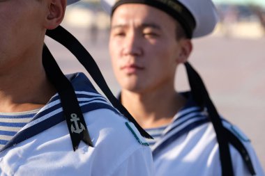 Aktau / Kazakistan - 08.17.2018: Kazakistan deniz kuvvetleri geçit töreni.