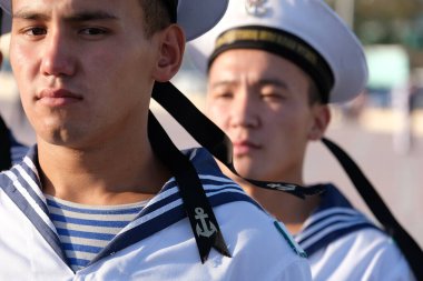 Aktau / Kazakistan - 08.17.2018: Kazakistan deniz kuvvetleri geçit töreni.
