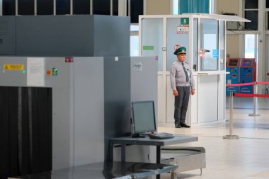 EDITORİAL Khorgos / Kazakistan - 10.06.2018: Gümrük ve sınır kontrol bölgesi. Kazakistan ve Çin arasındaki bölge. Khorgos Lojistik Merkezi.