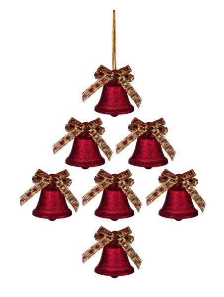 Czerwone bożonarodzeniowe dzwony w formie choinki — Zdjęcie stockowe