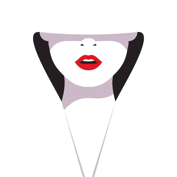 High fashion. Cartoon van een glamoureuze vrouw met rode lippen op witte achtergrond. Vector illustratie modieuze vrouw in wit — Stockvector