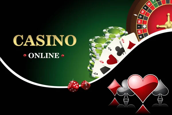 Vektor plakát kasino. Zahrnuje ruleta, casino čipy, karty na poker. Banner design webové stránky — Stockový vektor