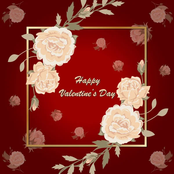 Vector Valentine 's day background with frame, flowers and petals — стоковый вектор