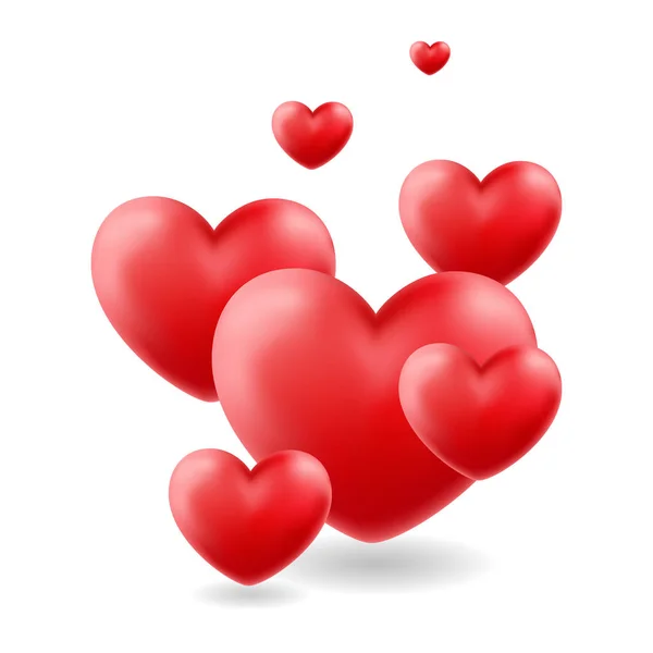 Grupo de corazones brillantes volando. Símbolo de amor. Icono del vector. Cartel de San Valentín o boda aislado sobre fondo blanco — Archivo Imágenes Vectoriales