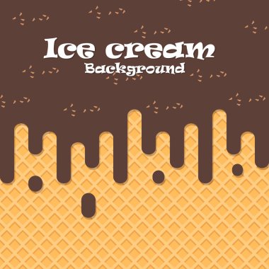 Krem çikolata gofret arka plan üzerinde erimiş. Vektör çizim dondurma