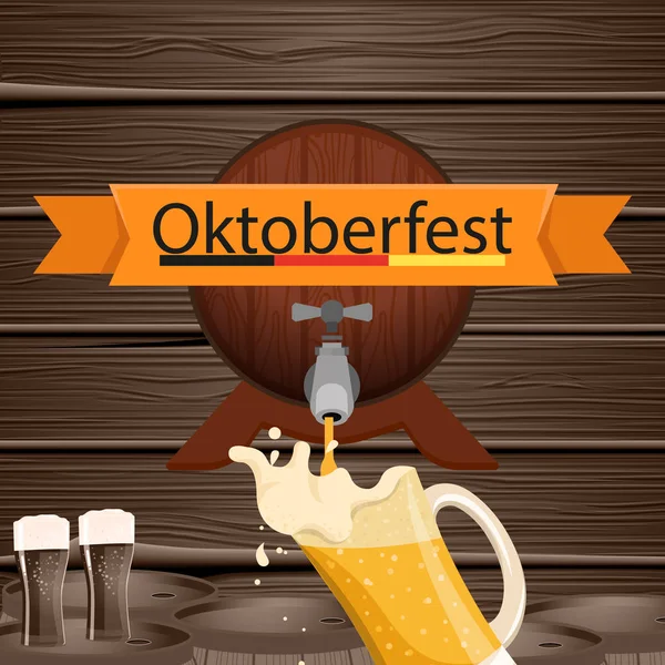 Festival de cerveja Oktoberfest. Cartaz vintage com fundo de madeira —  Vetores de Stock