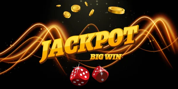 Jackpot işareti dekorasyon. Casino için vektör afiş. Sikke para, zar ile şablonu — Stok Vektör
