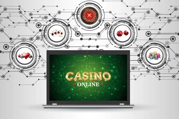 Arka plan için casino kumar elemanları ile. Vektör çizim rulet, iskambil, zar, cips — Stok Vektör