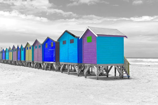 Blue and purple beach huts in South Africa Royalty Free Stock Photos