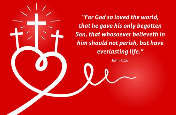 Écriture chrétienne au cœur abstrait et croix sur fond rouge — Image vectorielle