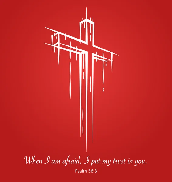 Christ crucifix croix symbole croquis sur fond rouge. Psaume 56 : 3 — Image vectorielle