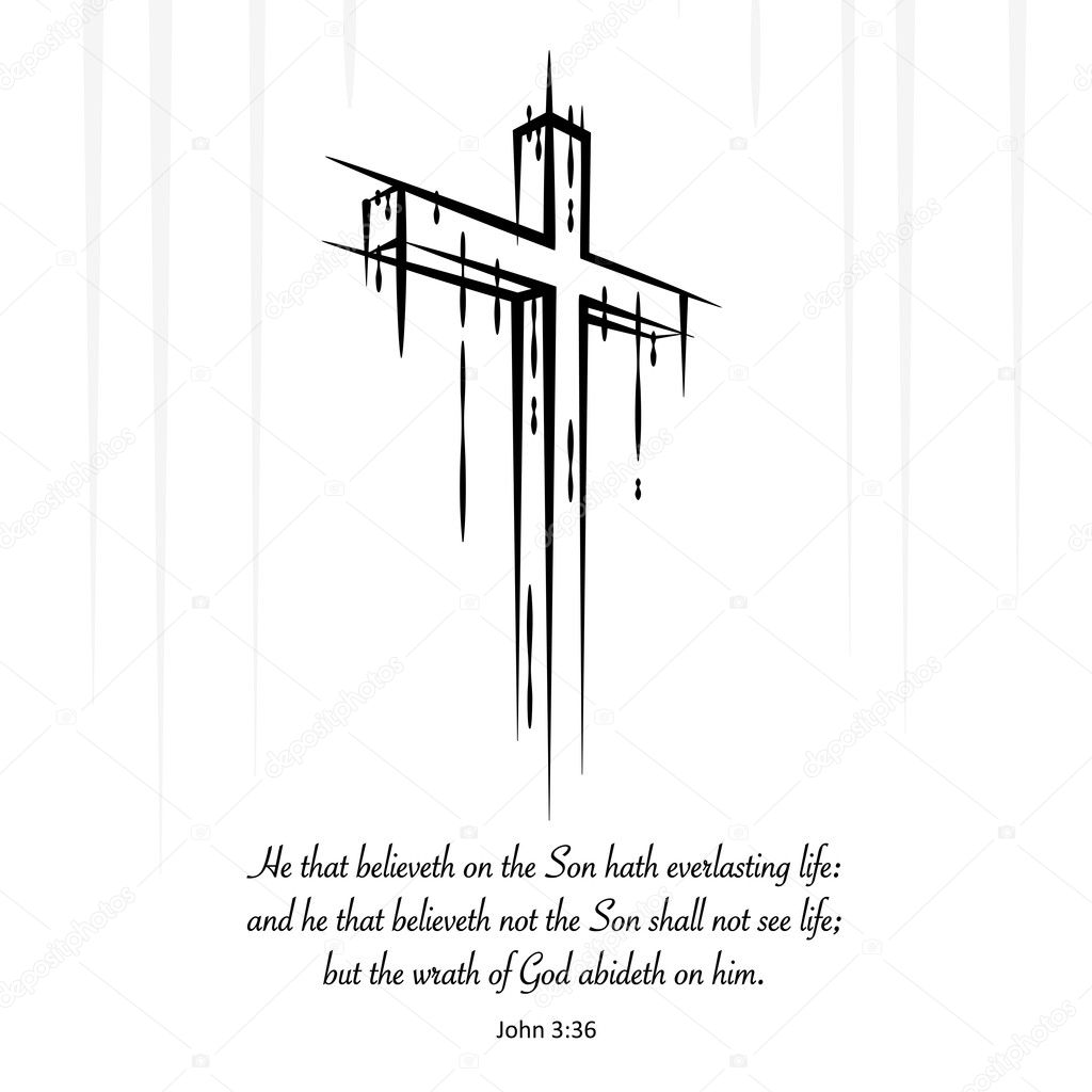 Christ cross crucifix sketch Christian scripture. John 3:36. Vector illustration.