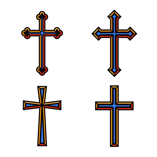 Croix chrétienne religieuse colorée crucifix set design — Image vectorielle