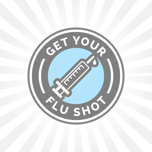 Obtenga su signo de vacuna contra la gripe con la insignia del icono de la jeringa — Archivo Imágenes Vectoriales