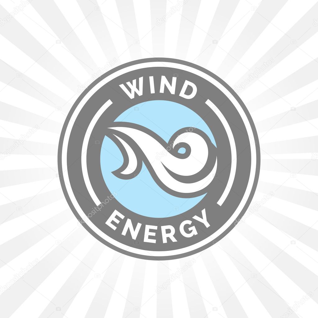 Natural wind energy emblem sign with blowing wind icon.