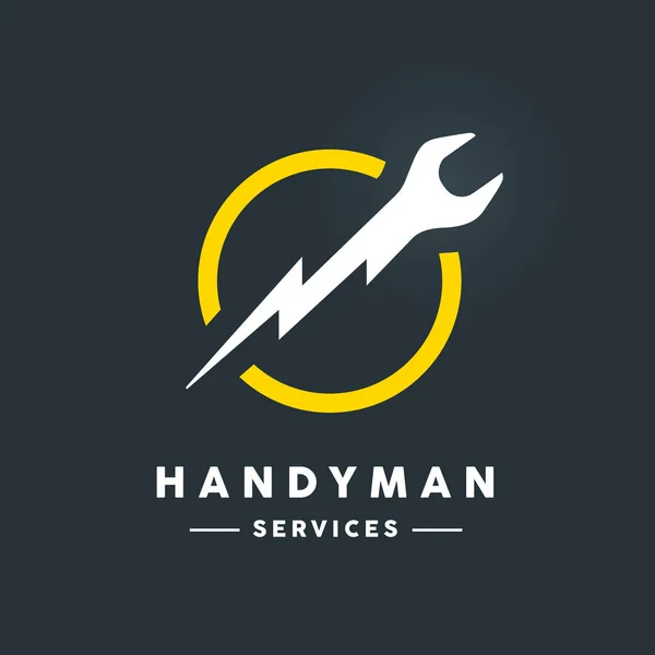 Logotipo Handyman con llave abstracta icono de la herramienta flash — Vector de stock