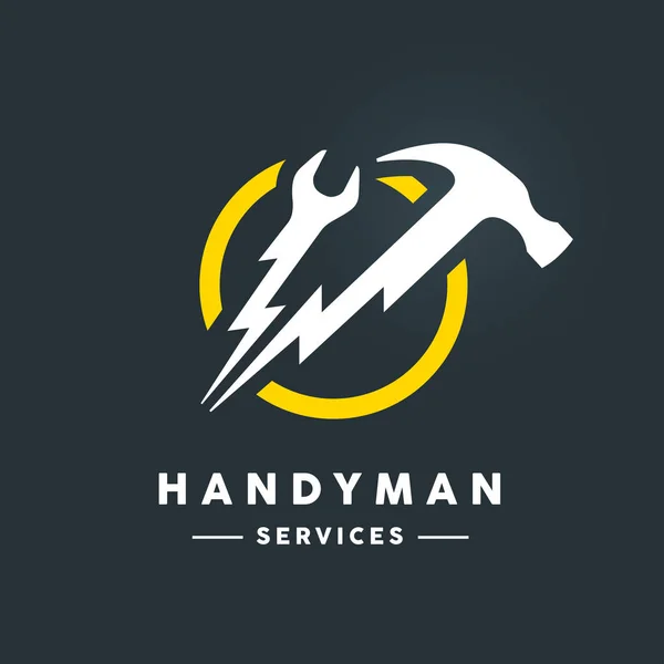 Logo de Handyman con llave abstracta e icono de herramientas de flash de martillo — Archivo Imágenes Vectoriales