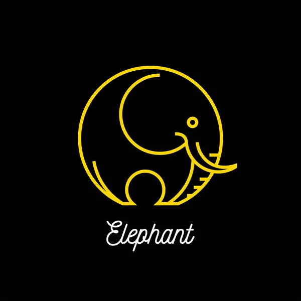 Logo d'une icône abstraite d'éléphant de ligne jaune sur fond noir — Image vectorielle