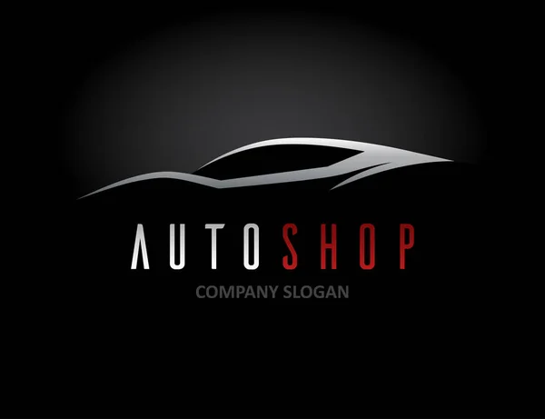 Auto concessionario logo design con concept sport veicolo silhouette — Vettoriale Stock