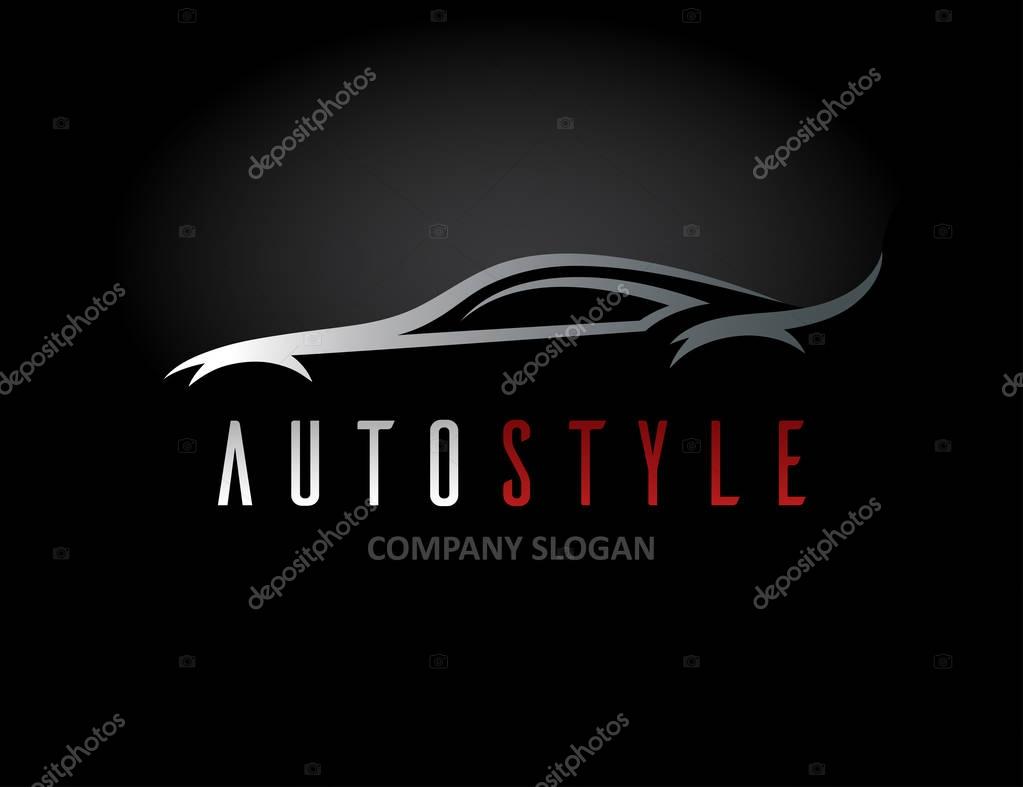 Auto style car logo design with concept sports vehicle icon silhouette on black background. Vector illustration.
