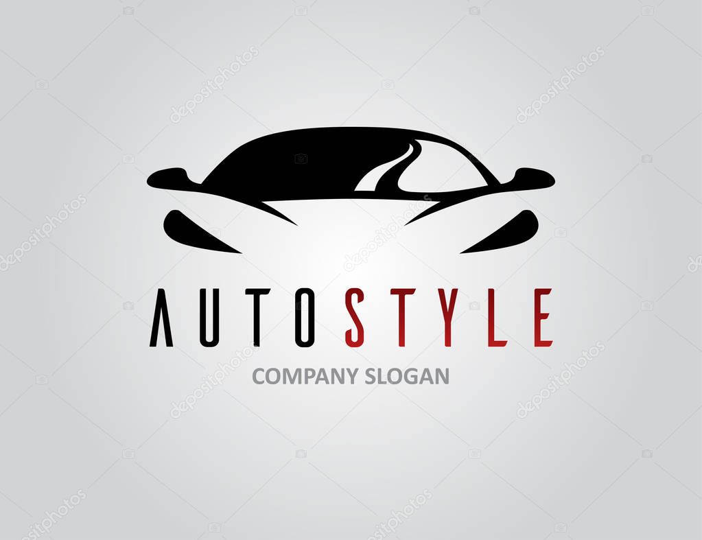 Auto style car logo design with concept sports vehicle icon silhouette on light grey background. Vector illustration.
