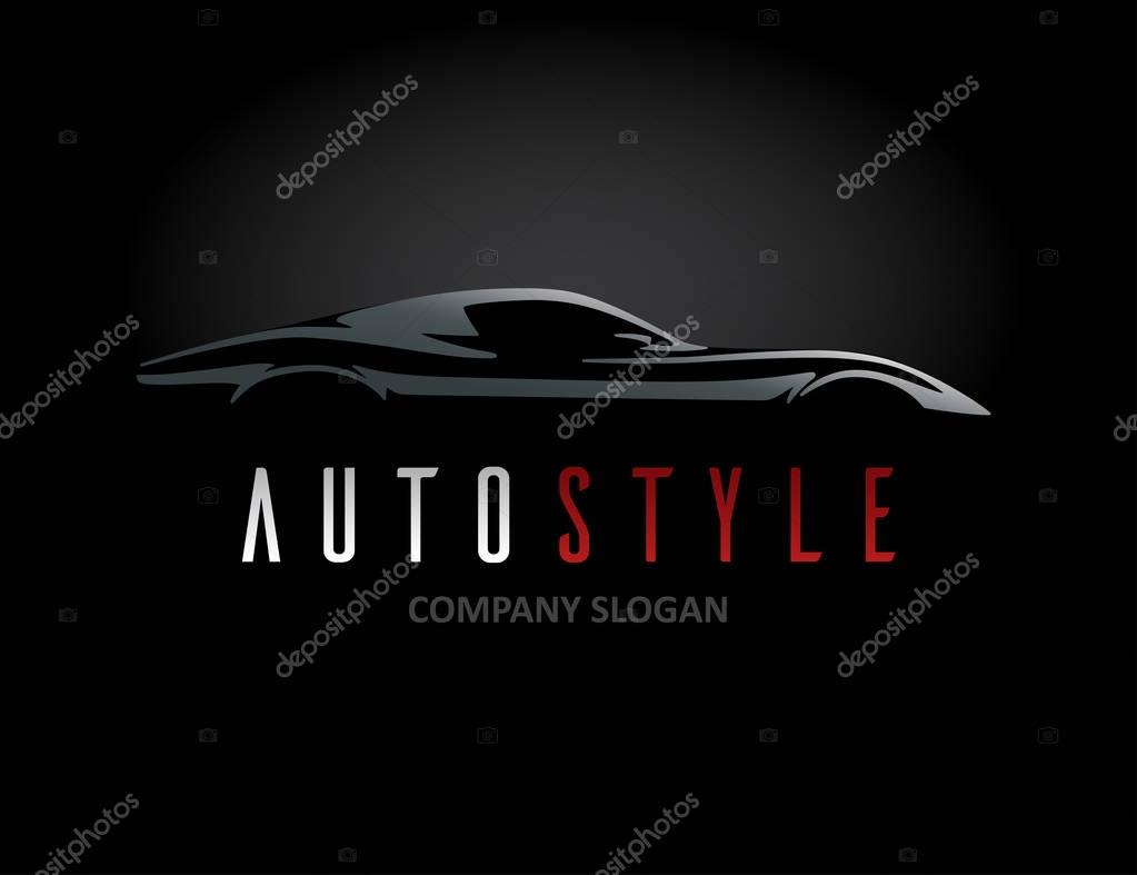 Auto style car logo design with concept retro sports vehicle icon silhouette on black background. Vector illustration.