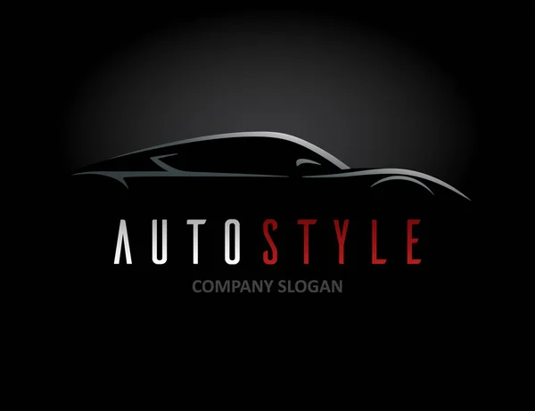 Auto-Stil Auto-Logo-Design mit Konzept-Sportfahrzeug-Silhouette — Stockvektor