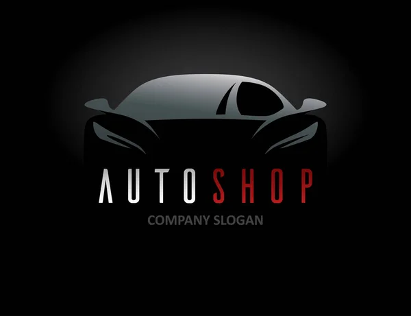 Auto shop diseño del logotipo del coche con concepto de silueta de vehículo deportivo — Archivo Imágenes Vectoriales