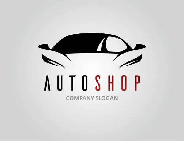 Auto shop diseño del logotipo del coche con concepto de silueta de vehículo deportivo — Vector de stock