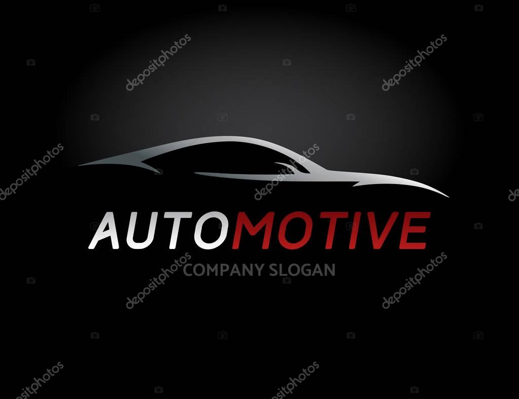 Automotive car logo design with concept sports vehicle icon silhouette on black background. Vector illustration.
