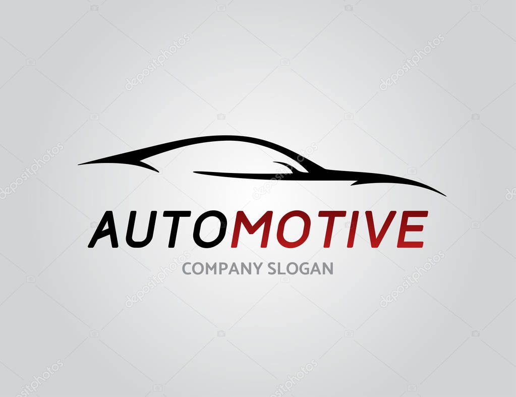 Automotive car logo design with concept sports vehicle icon silhouette isolated on light grey background. Vector illustration.